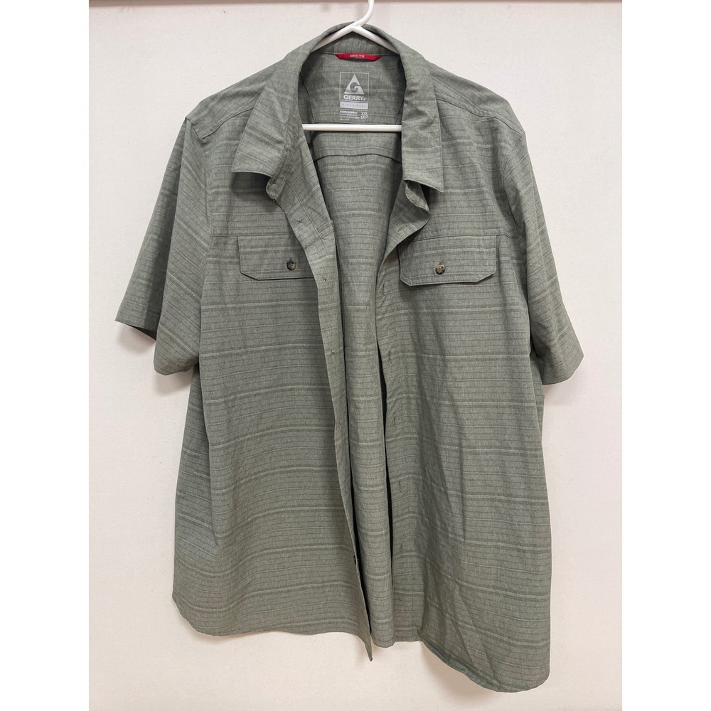 Gerry Mens XXL Olive Green Heathered Stripe Short Sleeve Button Down Shirt